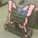 Butterfly, black granite with pink detail, child memorial